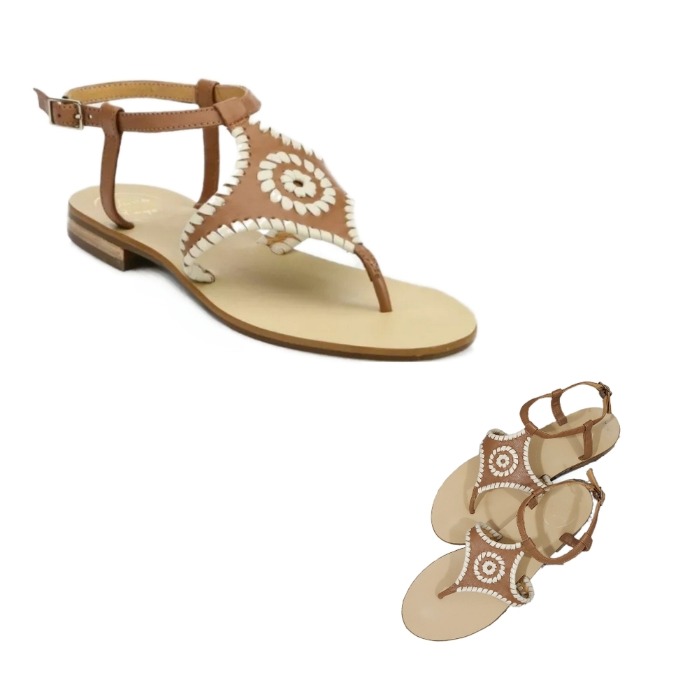 JACK ROGERS "Maci" Leather Whipstitch Thong Toe Sandal